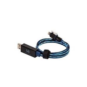 RealPower floating cable 2in1 - Lade-/Datenkabel für iPad/iPhone/iPod/Mobiltelefon - Lightning / USB - 5-polig Micro-USB Typ B, Lightning (M) bis USB (M) - 74.5 cm - Blau (185961)
