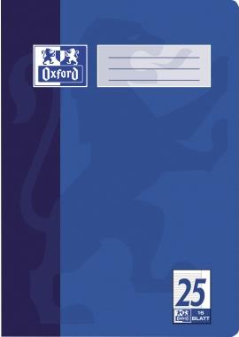 Oxford Schulheft, DIN A4, Lineatur 25 - liniert, 16 Blatt 90 g-qm, mit Rand - weiß, verstärkter Umschlag, blau (384401625)