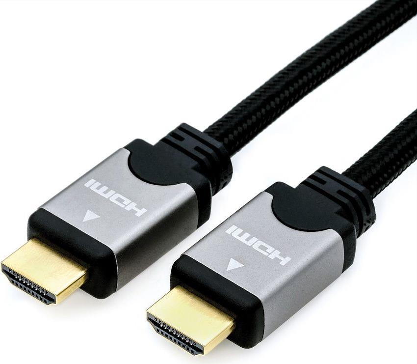 Roline High Speed - HDMI con cavo Ethernet - HDMI (M) a HDMI (M) - 1 M - Isolamento doppio - nero/argento