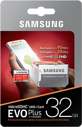 Samsung EVO Plus MB-MC32G - Flash-Speicherkarte (microSDHC/SD-Adapter inbegriffen) - 32GB - UHS Class 1 / Class10 - microSDHC UHS-I (MB-MC32GA/EU)