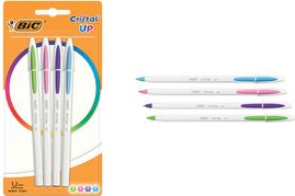 BIC Kugelschreiber Cristal Up Fashion, farbig sortiert 4er Blister, Strichstärke 0,35 mm, sechseckig, Schaft weiß, - 1 Stück (949870)