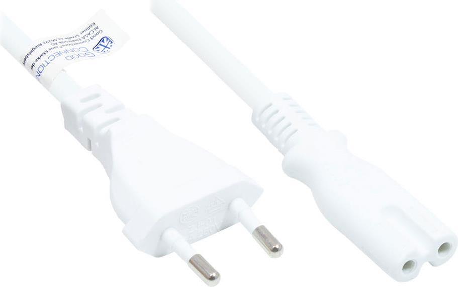 Euro-Netzkabel Euro-Stecker Typ C (gerade) an C7/Euro 8 Buchse (gerade), weiß, 0,75 mm², 5 m, Good Connections® (P0370-W050)