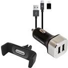 Realpower Mobile Car Set - Auto-Netzteil - 2.4 A - 2 Ausgabeanschlussstellen (2 x USB) - auf Kabel: Micro-USB, Lightning