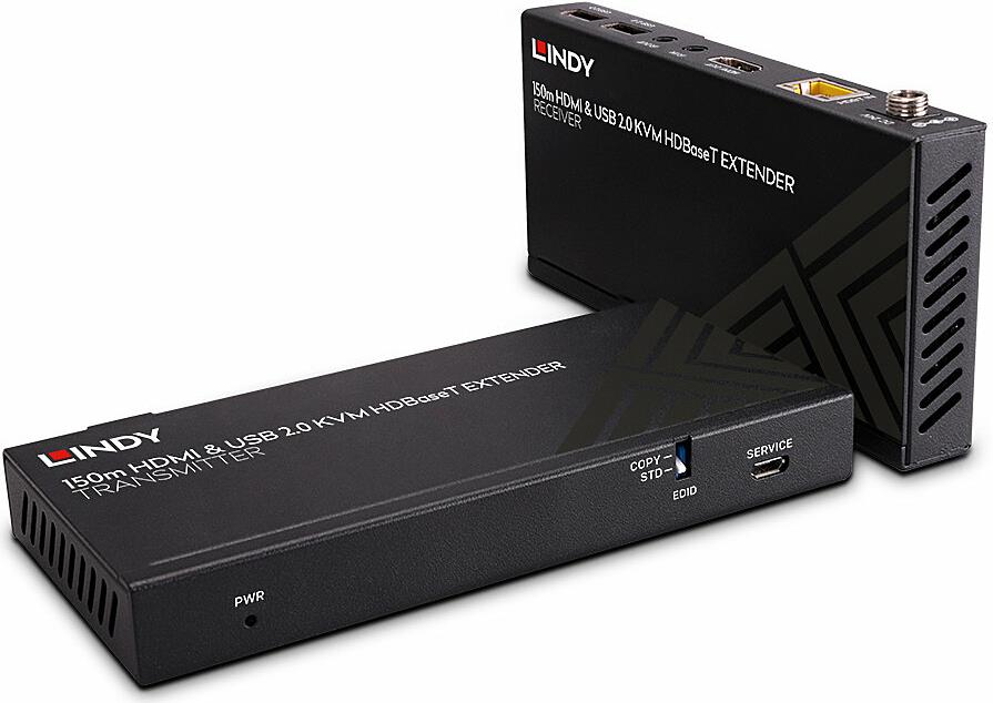 Lindy 150m Cat.6 HDBaseT KVM Extender - HDMI 4K60 - USB 2.0 & IR - Sender und Empfänger - Kabelgebunden - 150 m - 20 - 60 kHz - Cat6 - 3840 x 2160 Pixel (39384)