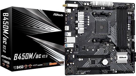 Asrock B450M/AC R2.0 AMD B450 AM4 Micro ATX 4 DDR4 HDMI GB LAN AC Wi-Fi 1x M.2