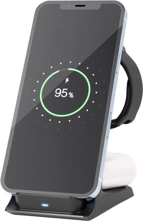 Caricabatterie wireless GOOBAY 3in1, compatibile Qi, nero