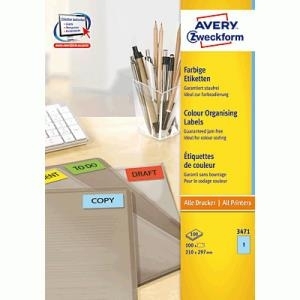 Avery - Etiketten - Blau - A4 (210 x 297 mm) - 100 Stck. (100 Bogen x 1) (3471)