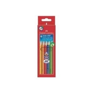 FABER-CASTELL Buntstifte JUMBO GRIP, 6er Kartonetui dreieckig, farbig lackiert, mit Soft-Grip-Zone, Länge: 175mm (110906)