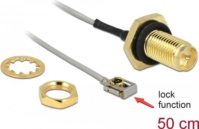 Delock Cavo antenna Jack RP-SMA per l'installazione su spina MHF I LK 1.13 Lunghezza filettatura 50 cm 10 mm a prova di spruzzi