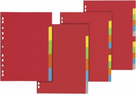 PAGNA Karton-Register, DIN A4, 10-teilig, 5-farbig 225 g-qm, ohne Deckblatt, mit Universallochung (31101-20)