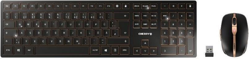 CHERRY DW 9000 SLIM - Tastatur-und-Maus-Set - kabellos - 2,4 GHz, Bluetooth 4,0 - Englisch (USA) mit EURO-Symbol - Schwarz, Bronze (JD-9000EU-2)