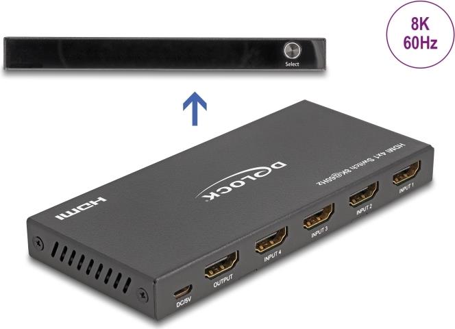 Delock Interruttore HDMI da 4 ingressi HDMI a 1 uscita HDMI 8K 60 Hz