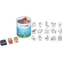 HEYDA Motivstempel-Set Pferdchen & Bauernhof, Runddose je 3 x Motiv Pferd, je 1 x Motiv Mädchen, Baum, Kuh, Katze, - 1 Stück (204888488)