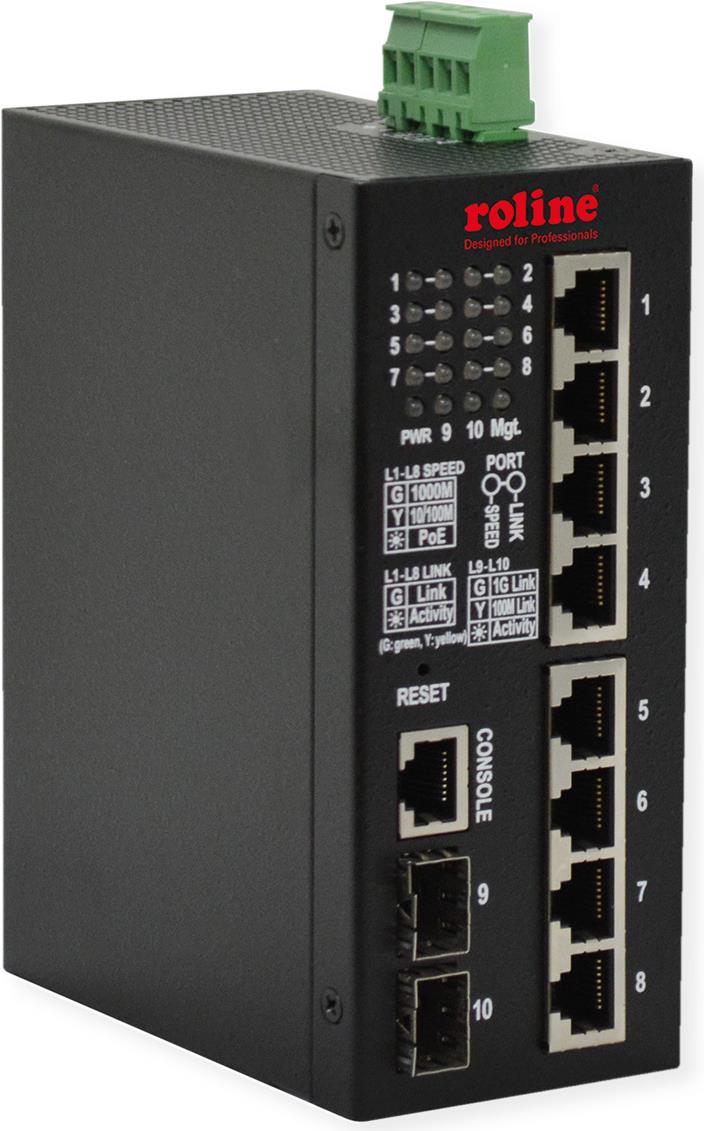 ROLINE Industr. Gigabit Eth. Switch 8x+ 2x dual-speed SFP managed 240W - Switch - 1 Gbps - 10-Port - Power over Ethernet - Managed (21.13.1131)