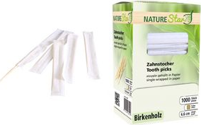 NATURE Star Zahnstocher, aus Holz, gehüllt Länge: 66 mm, Durchmesser: 2 mm, 2 polierte Spitzen, - 1 Stück (3880)