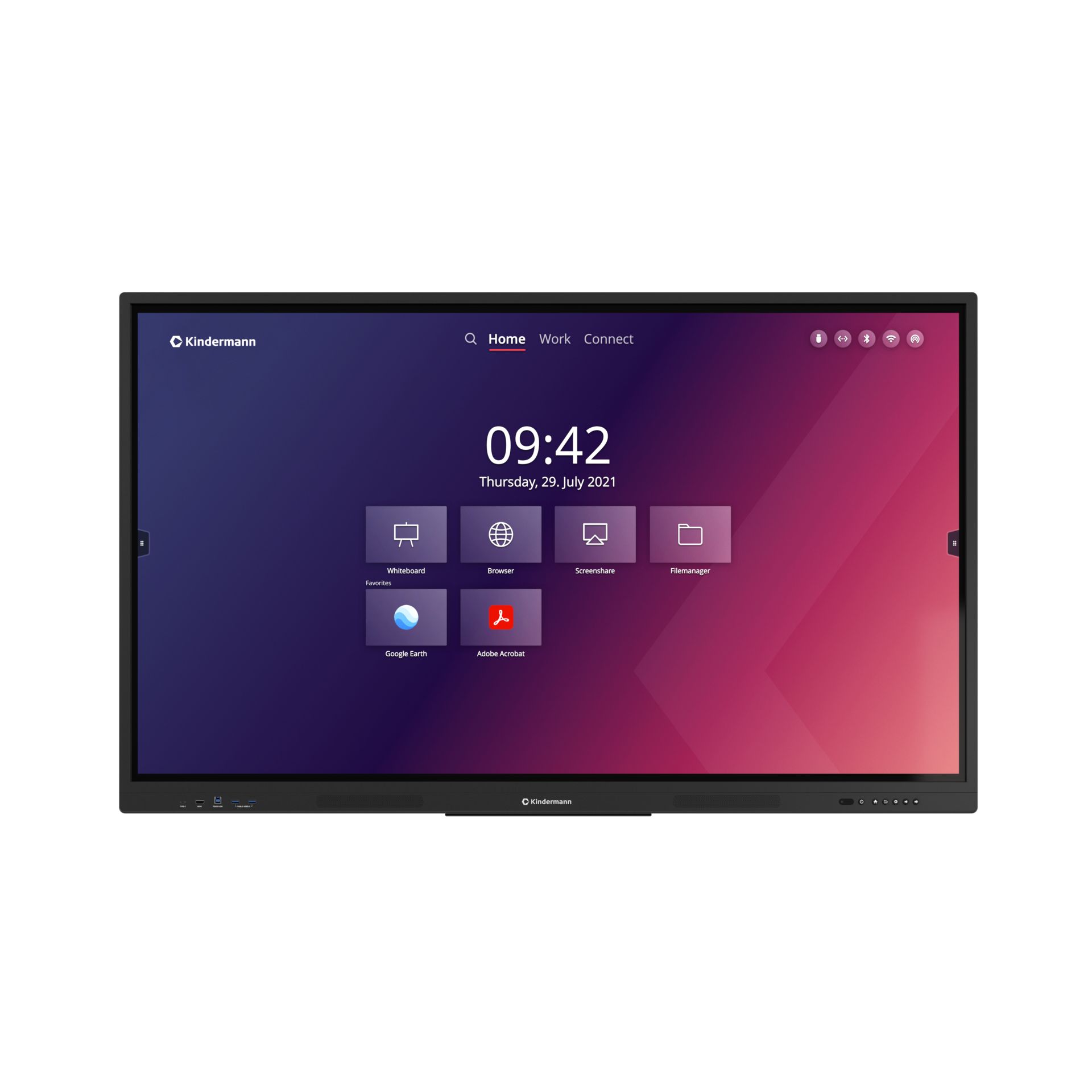 Kindermann TD-1165² Interaktiver Flachbildschirm 165,1 cm (65") WLAN 350 cd/m² 4K Ultra HD Schwarz Touchscreen Eingebauter Prozessor Android 18/7 (65W71B-B)