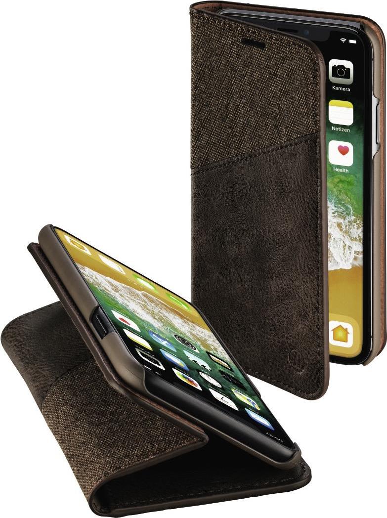 Hama Prime Line Gentle Booklet - Flip-Hülle für Mobiltelefon - Polyurethan, Polycarbonat, Netzgewebe - dunkelbraun - für Apple iPhone X