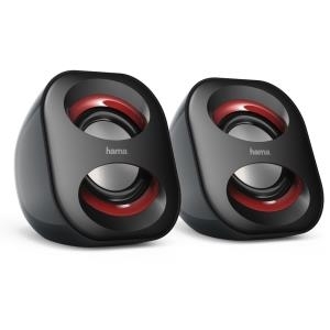 Hama Sonic Mobil 183 Nero, Rosso Cablato 3 W (Hama Sonic Mobil 183 2.0 Notebook Speakers, 3.5 mm Jack, USB-A for Power, Inline