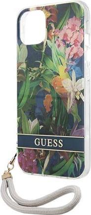 GUESS Custodia rigida con cinturino a forma di fiore blu per iPhone 13 Mini GUHCP13SHFLSB (GUHCP13SHFLSB)