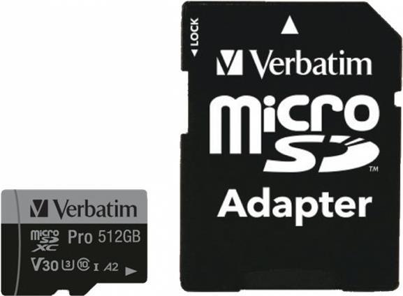 Verbatim 47046 memoria flash 512 GB MicroSDXC UHS-I Classe 10 (Verbatim PRO MicroSDXC 512GB inc Adapter)