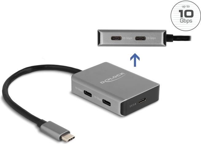 Delock Hub USB Type-C USB 10 Gbps a 4 porte con connessione USB Type-C