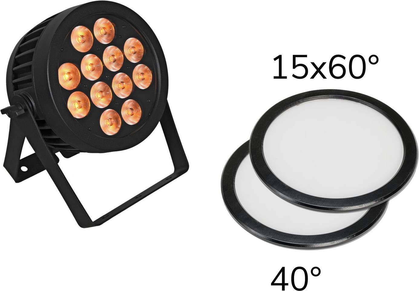 EUROLITE Set LED IP PAR 12x8W QCL Spot + 2x Diffusorscheibe (15x60° und 40°) (20000671)