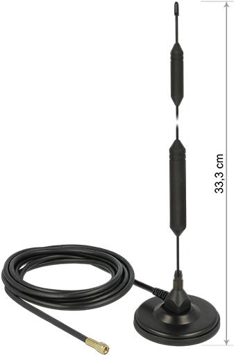 Delock Antenna GSM quad-band SMA plug 5 dBi fissa omnidirezionale con supporto magnetico e cavo di collegamento RG-58 3