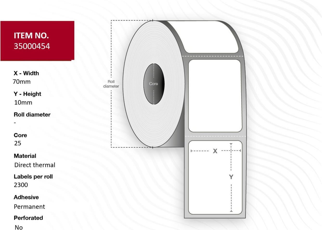 Capture 35000454 etichetta per stampante Bianco (Label 70x10 - Core 25. White. - Top-coated. DT. Permanent. - 2.300 labels per