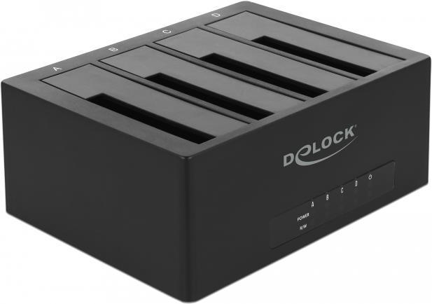 DeLOCK USB Type-C Docking Station for 4 x SATA HDD / SSD - HDD-Dockingstation Schächte: 4 - 2.5 / 3.5 gemeinsam genutzt (6,4 cm/8,9 cm gemeinsam genutzt) - SATA 6Gb/s - 5 Gbit/s - USB-C - Schwarz (63930)