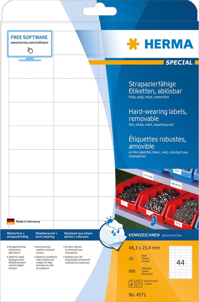 HERMA Special - Etichette autoadesive opache rimovibili resistenti alle intemperie - bianco - 48,3 x 25,4 mm 880 etichetta(e) (