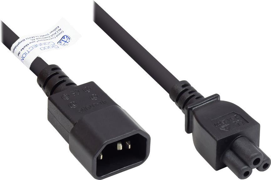 Kaltgeräteverlängerung C14 (gerade) an C5 (gerade), schwarz, 0,75 mm², 2 m, Good Connections® (P1405-S020)