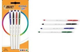 BIC Kugelschreiber Cristal Up, farbig sortiert, 4er Blister Strichstärke: 0,35 mm, sechseckig, weißer Schaft, - 1 Stück (949871)