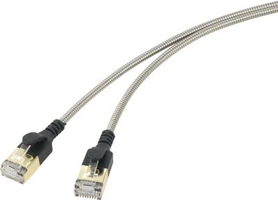 Renkforce RJ45 Netzwerk Anschlusskabel CAT 6a F/UTP 1.5 m Silber-Schwarz Kabelmantel aus rostfreiem Stahl, mit Rastnasenschutz, ve (RF-3322318)