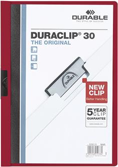 DURABLE Klemmhefter DURACLIP ORIGINAL 30, DIN A4, aubergine transparenter Vorderdeckel, mit Metallklemme (2200-31)