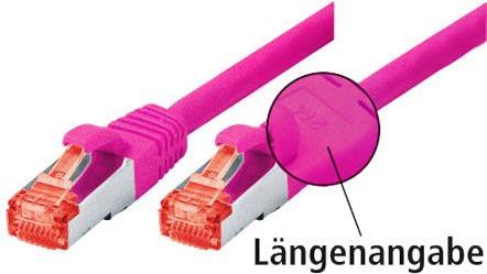 exertis Connect Patchkabel S/FTP (PIMF), CAT.6, magenta, 2,0 mPatchkabel mit besonders schmalem Knickschutz- Twisted Pair, S/FTP (PIMF) geschirmt, 4 x 2 x AWG 27 halogenfrei- Paare in Folie geschirmt, Gesamtabschirmung Geflechtschirm- RJ45-Stecker an