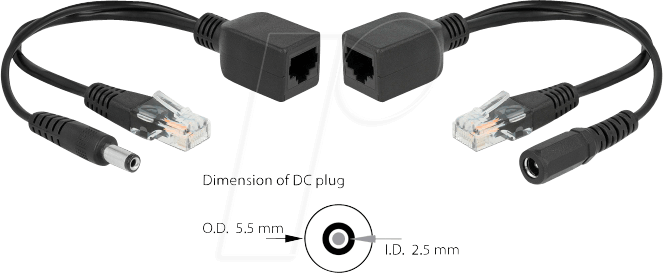 Delock Set di adattatori PoE passivi RJ45 DC 5,5 x 2,5 mm