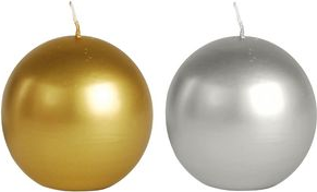 PAPSTAR Weihnachts-Kugelkerze, silber Durchmesser: 80 mm, Brenndauer: ca. 25 Stunden - 1 Stück (85305)