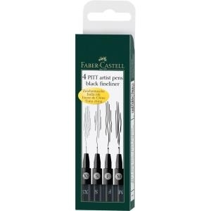 FABER-CASTELL PITT artist pen, schwarz, 4er Etui (M,F,S,XS) Tuschestift mit pigmentierter Zeichentusche hoch licht- (167115)
