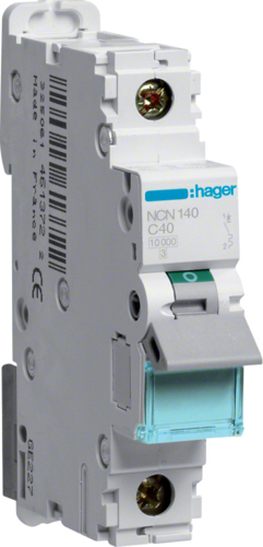 Hager NCN140. Nennstrom: 40 A. Typ: C-type, Module Menge (max): 1 Modul(e). Breite: 17,5 mm, Tiefe: 70 mm, Höhe: 83,4 mm (NCN140)