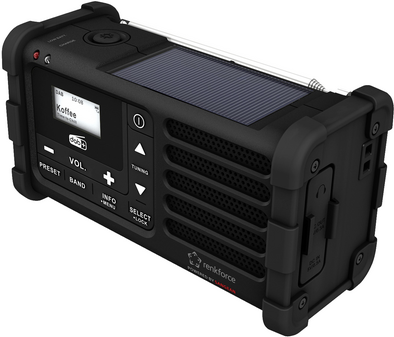 Renkforce RF-DAB-MMR88 Outdoorradio DAB+, UKW Notfallradio, USB Handkurbel, Solarpanel, wiederaufladbar, Taschenlampe Schwarz (RF-5266164)