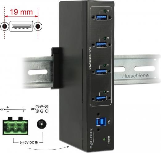 Delock Hub industriale esterno 4 x USB 3.0 Tipo-A con protezione ESD da 15 kV