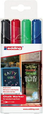 edding 4095 Chalk Marker Bullet Tip 2-3mm Line Assorted Colours [Pack 4]