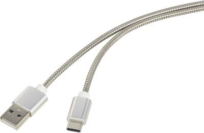 Cavo di collegamento Renkforce USB 2.0 1x Spina USB 2.0 A - 1x Spina USB-C Guaina per cavo argentata da 05 m in acciaio inossid