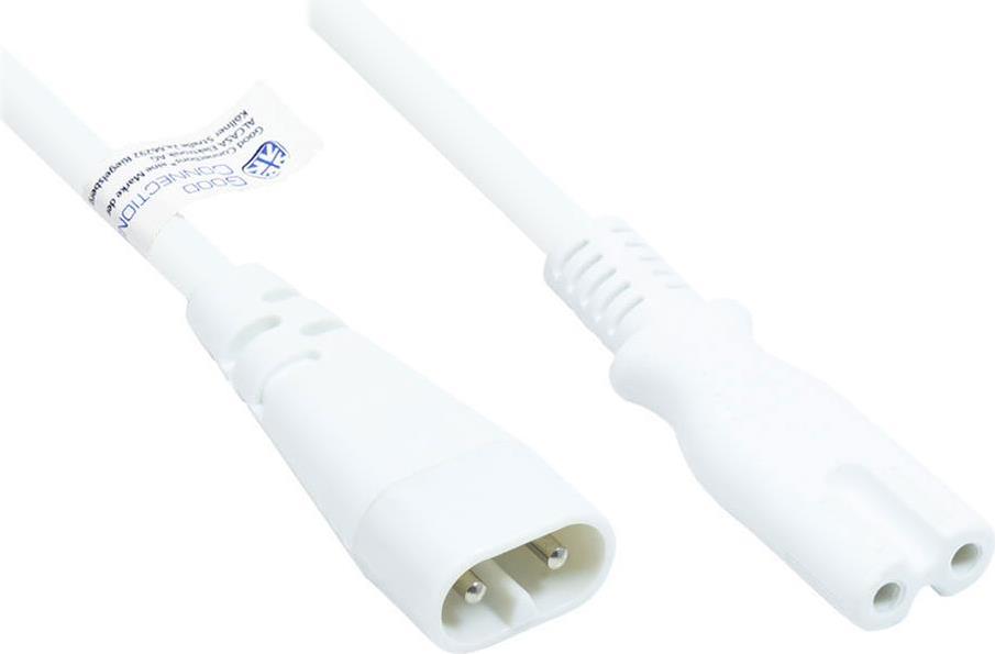 Euro-Verlängerung C8 Stecker (gerade) an C7/Euro 8 Buchse (gerade), weiß, 0,75 mm², 2 m, Good Connections® (P0870-W020)
