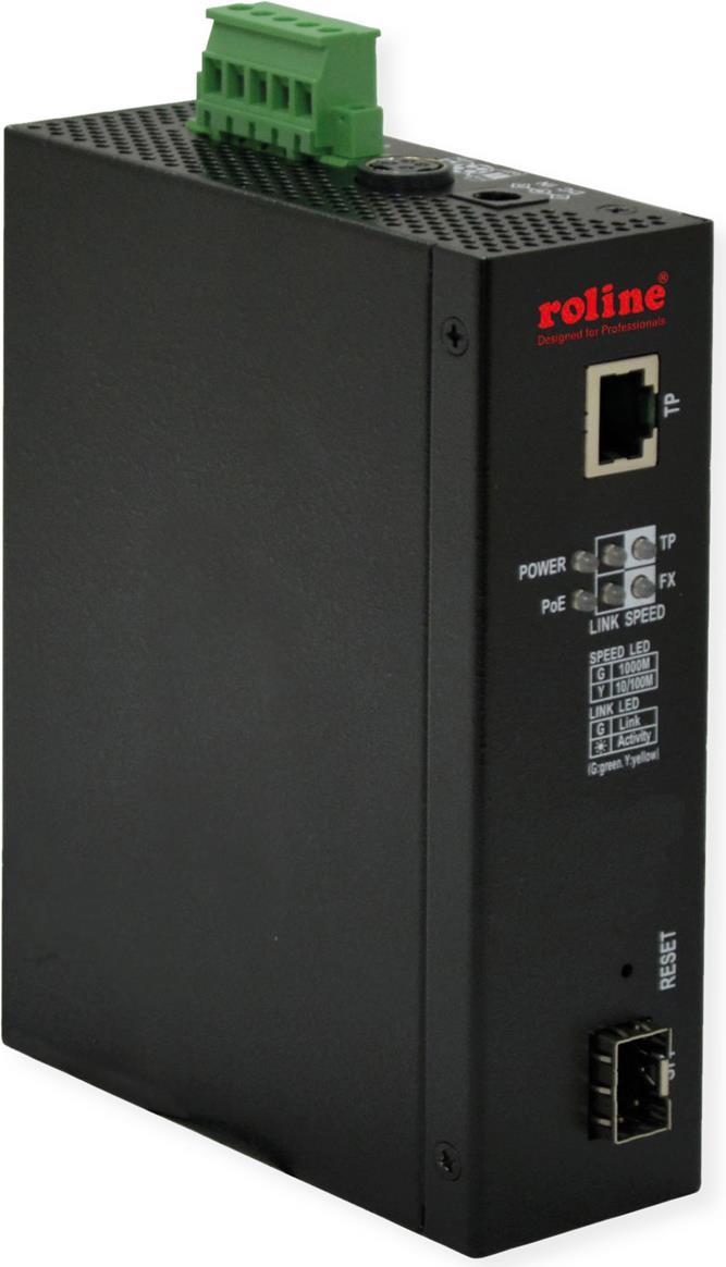 ROLINE Ind.Konv., Gigabit Eth., RJ45/LC mit PoE (IEEE802.3af/at/bt) (21.13.1135)