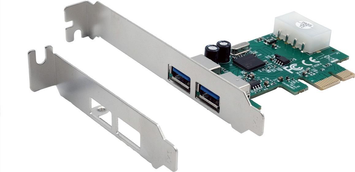 Scheda PCI-E USB 3.2 Gen 1 + 2 porte incl. staffa LowProfile, 2 porte esterne