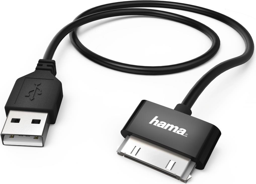 Hama Essential Line - USB-Kabel - Apple Dock (M) bis USB (M) - USB2.0 - 1,0m - geformt - Schwarz - für Apple iPad/iPhone/iPod (Apple Dock) (00173637)