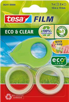 Mini Dispenser per nastri adesivi tesa ecoLogo verde 2 nastri 19 mm x 10 m trasparente - 58241-00000-00