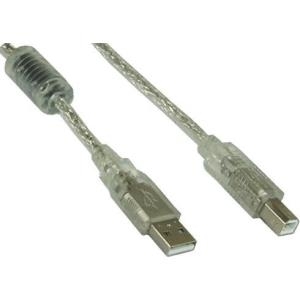 InLine® USB 2.0 Kabel, A an B, transparent, mit Ferritkern, 5m (34555)