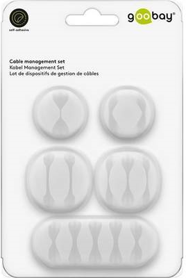 Cable management set, white, white - 5-piece set for organising and attaching cables